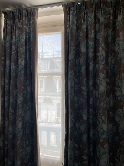 Four pairs of curtains with green floral...