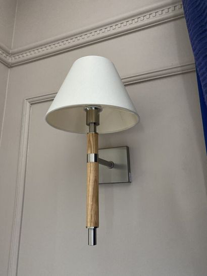 Suite of three sconces in chromed metal and...