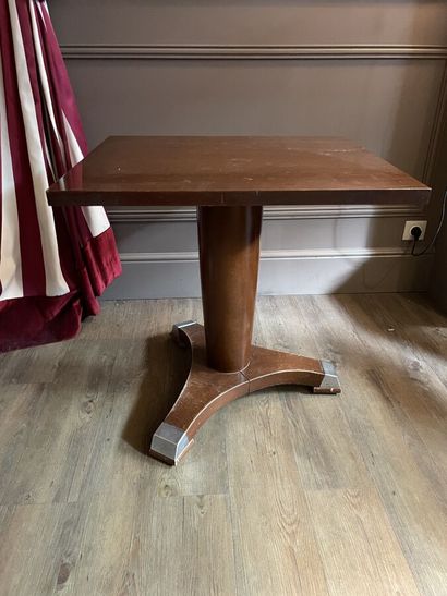 Twelve veneer tables, central tripod base,...