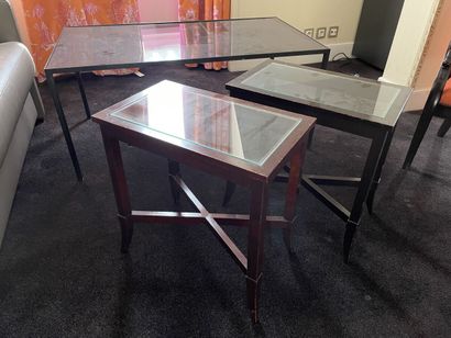 Coffee table, metal structure, glass top...