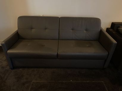 Large two-seater sofa with dark brown skai...