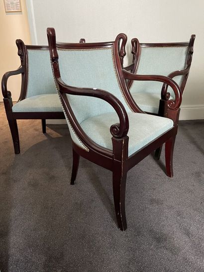 Three Restoration style swan neck armchairs...