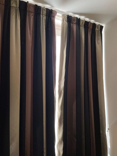 Three pairs of striped curtains in brown...