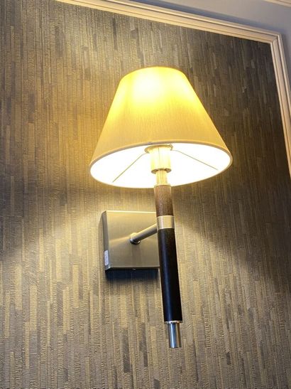 Suite of three sconces in chromed metal and...