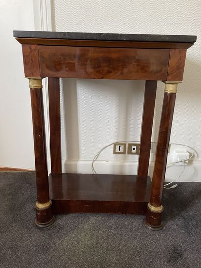 Mahogany veneer console, column feet with...