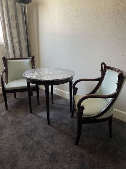 Pair of swan neck armchairs in the Restoration...