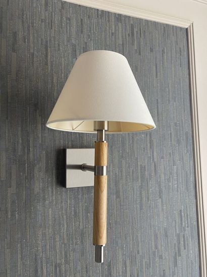 Suite of three sconces in chromed metal and...