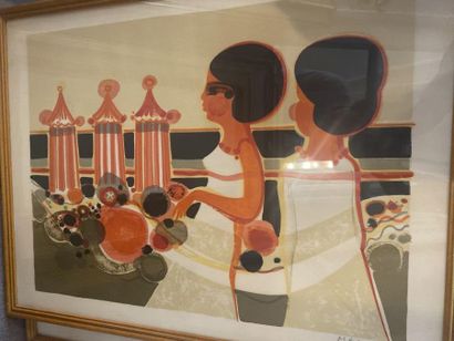 Lot of 17 framed pieces including lithographs...