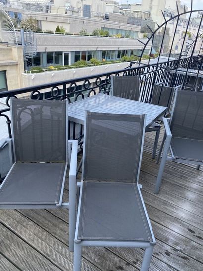 Set of outdoor furniture in grey lacquered...