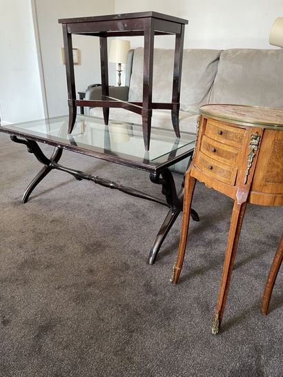 Coffee table with swan neck 

A pair of sofa...