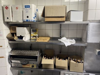 Three stainless steel shelves with a length...