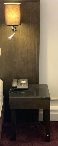 Pair of bedside tables in dark veneer (glass...