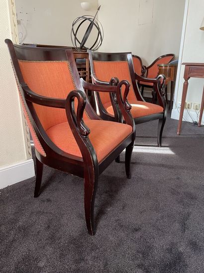 Pair of Restoration style swan neck armchairs...