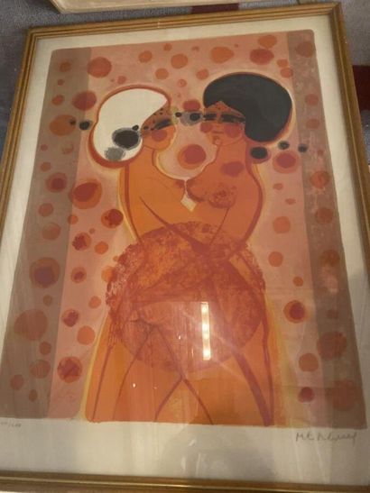 Lot of 17 framed pieces including lithographs...