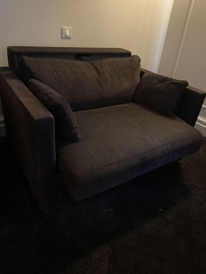 Large dark brown velvet armchair, converts...