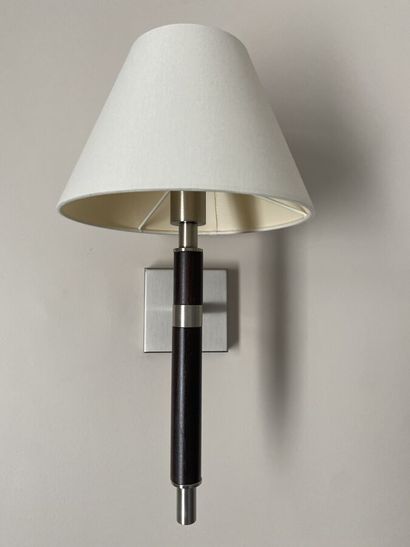 Suite of three sconces in chromed metal and...