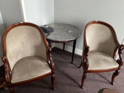 Pair of Restoration style swan neck armchairs...