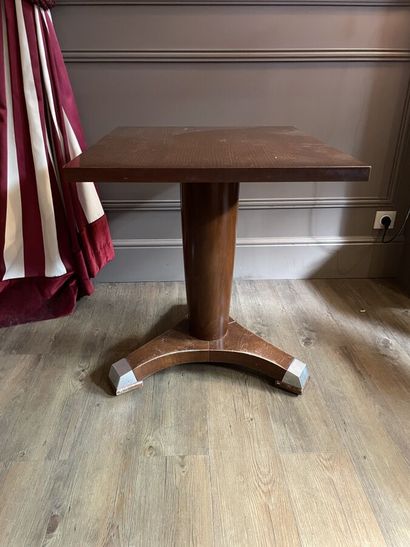 Four veneer tables, central tripod base,...