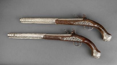 Long pair of Ottoman flintlock pommel pistols....