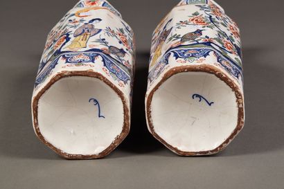 Pair of octagonal vases with flared necks...