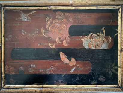 Piece of furniture box in bamboo and decorated...