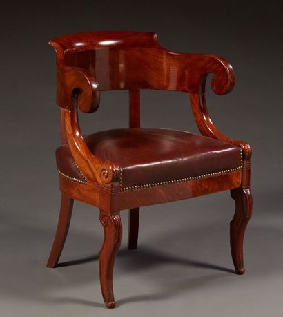 Mahogany desk armchair, leather seat, hocked...