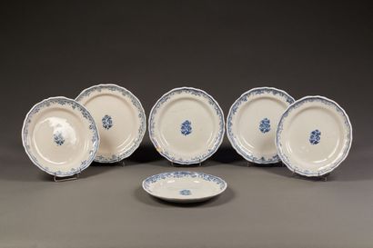 MOUSTIERS - 6 earthenware plates with blue...