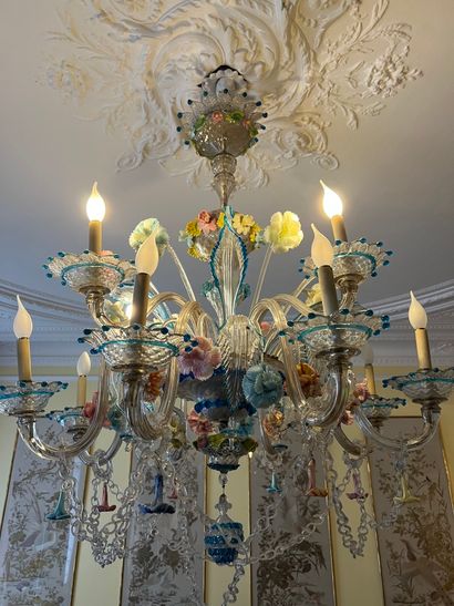 Polychrome glass chandelier of Murano with...
