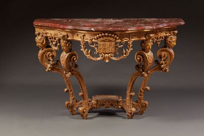 Large console in carved and gilded wood,...
