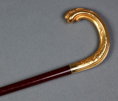 Mahogany cane, the pommel in vermeil with...
