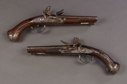 Pair of officer's double flintlock pistols,...