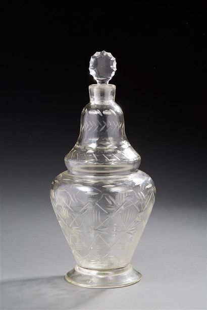 Carafe out of blown glass with decoration...