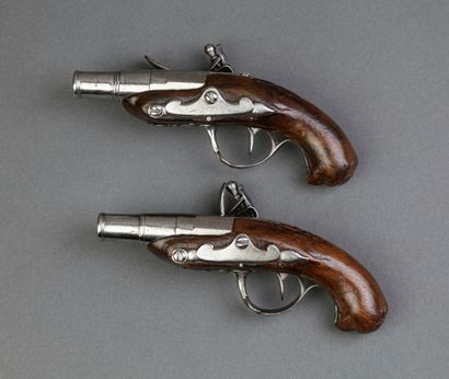 Pair of small flintlock travel pistols. 
Round...