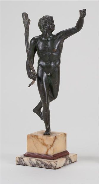 Faun holding a mace in patinated and chased...