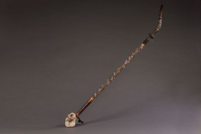 Large turned wood pipe, decorated with a...