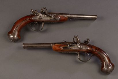 Important pair of officer's double flintlock...