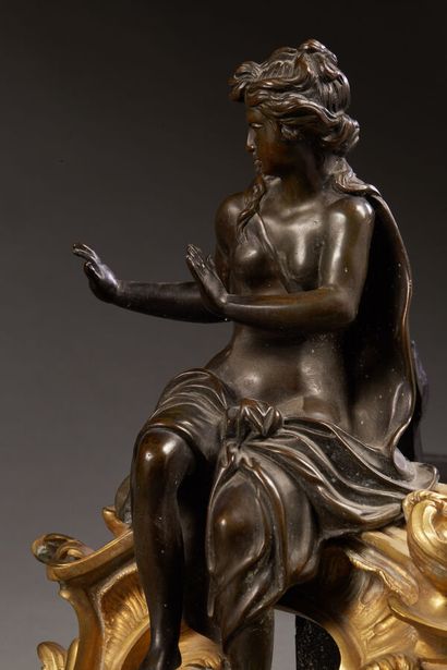 Pair of gilt bronze andirons representing...