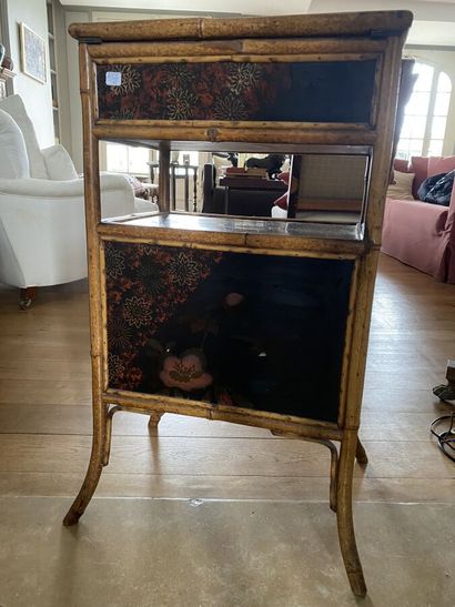 Piece of furniture box in bamboo and decorated...