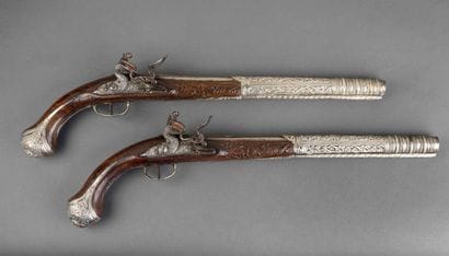 Long pair of Ottoman flintlock pommel pistols....