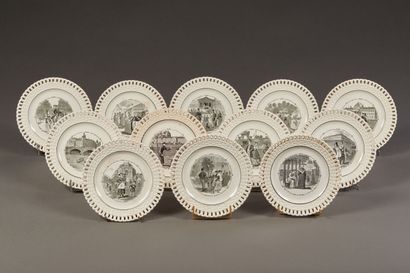 LONGWY - 12 dessert plates in fine white...