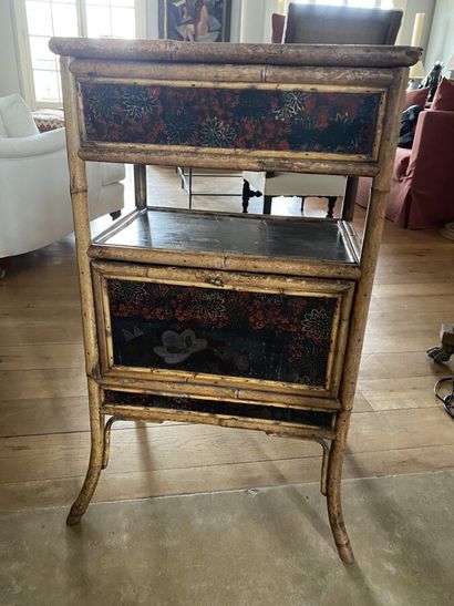 Piece of furniture box in bamboo and decorated...