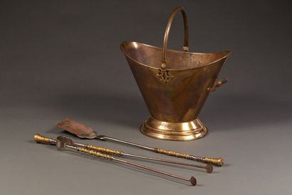 Fireplace set including a steel and gilded...