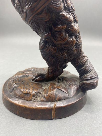 Carved wooden dog, head forming a lid.
Work...