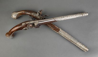 Long pair of Ottoman flintlock pommel pistols....