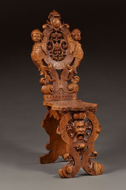 Chair in natural wood of Renaissance style...