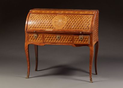 Secretary slope cylinder wood veneer decorated...