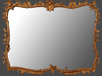 Wooden mirror of movement form in white and...