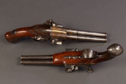 Important pair of officer's double flintlock...