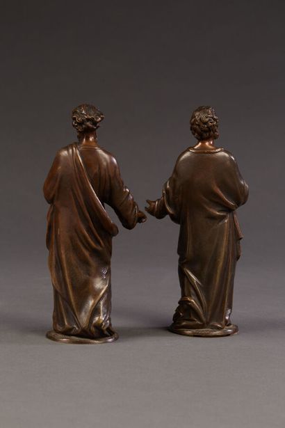 Two holy figures in bronze with brown patina...