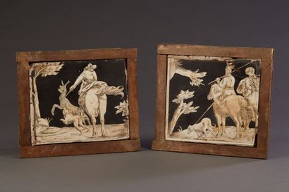 Pair of plates in scagliola representing...
